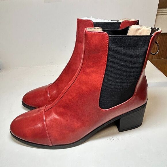 Journee Collection Womens 12 M Red Nigella Block Heel Ankle Booties NIB IV7 - Picture 3 of 5